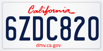 CA license plate 6ZDC820