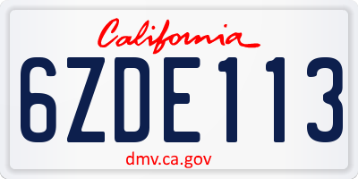 CA license plate 6ZDE113