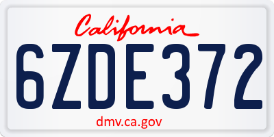 CA license plate 6ZDE372