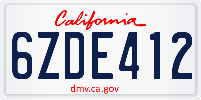 CA license plate 6ZDE412