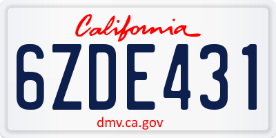 CA license plate 6ZDE431