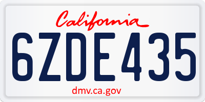 CA license plate 6ZDE435