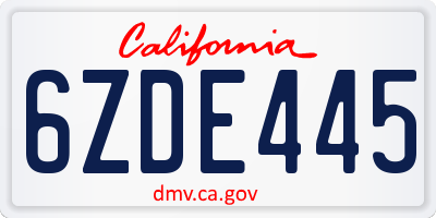 CA license plate 6ZDE445