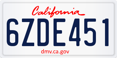CA license plate 6ZDE451