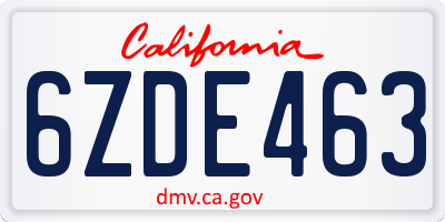 CA license plate 6ZDE463
