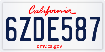 CA license plate 6ZDE587