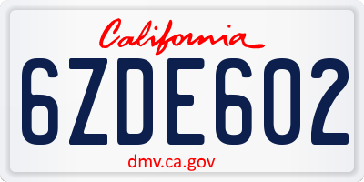 CA license plate 6ZDE602