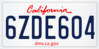 CA license plate 6ZDE604
