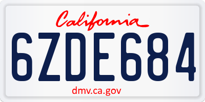 CA license plate 6ZDE684