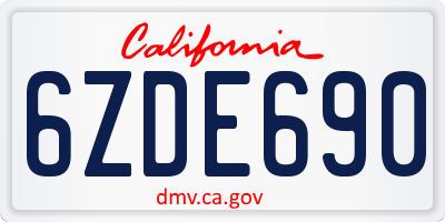CA license plate 6ZDE690