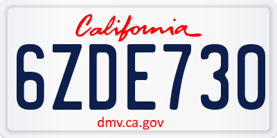 CA license plate 6ZDE730