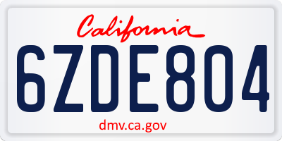 CA license plate 6ZDE804