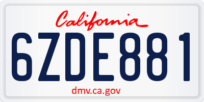 CA license plate 6ZDE881