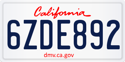 CA license plate 6ZDE892