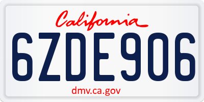 CA license plate 6ZDE906
