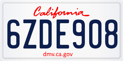 CA license plate 6ZDE908