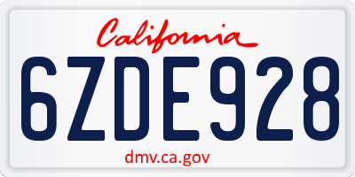 CA license plate 6ZDE928