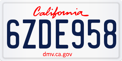 CA license plate 6ZDE958