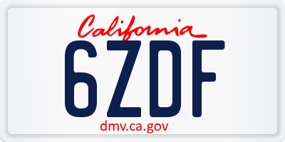 CA license plate 6ZDF