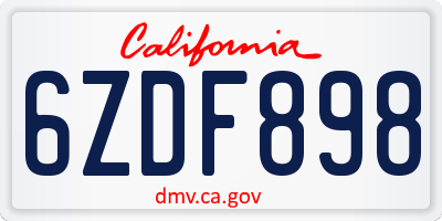 CA license plate 6ZDF898