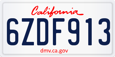 CA license plate 6ZDF913