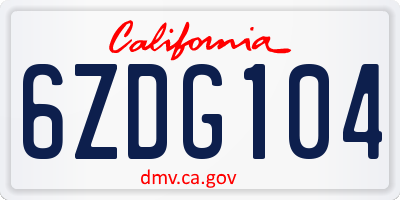 CA license plate 6ZDG104