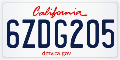 CA license plate 6ZDG205