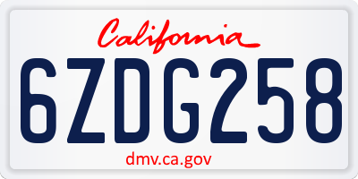 CA license plate 6ZDG258