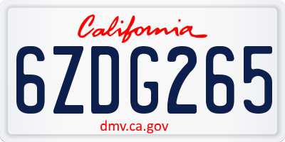 CA license plate 6ZDG265