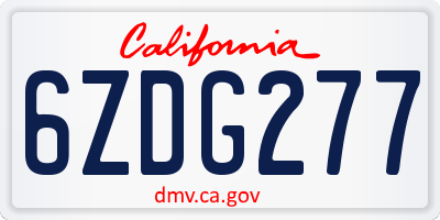 CA license plate 6ZDG277
