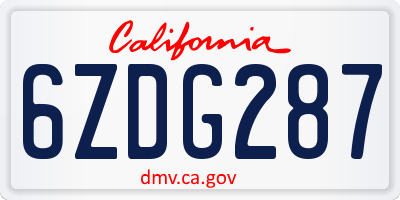 CA license plate 6ZDG287
