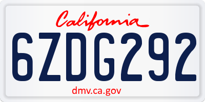 CA license plate 6ZDG292