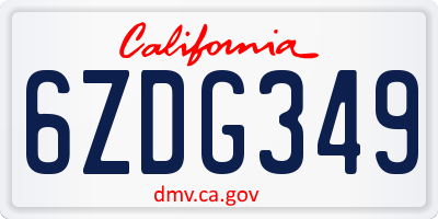 CA license plate 6ZDG349