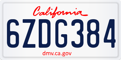 CA license plate 6ZDG384
