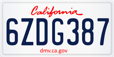 CA license plate 6ZDG387