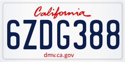 CA license plate 6ZDG388