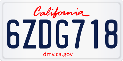 CA license plate 6ZDG718