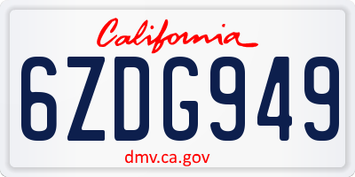 CA license plate 6ZDG949