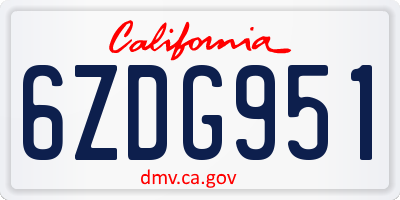 CA license plate 6ZDG951