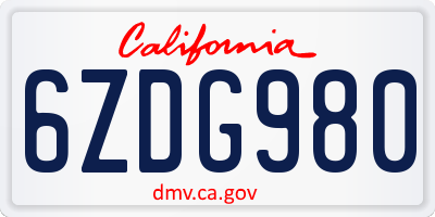 CA license plate 6ZDG980