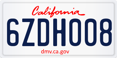 CA license plate 6ZDH008