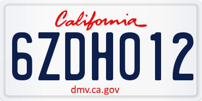 CA license plate 6ZDH012