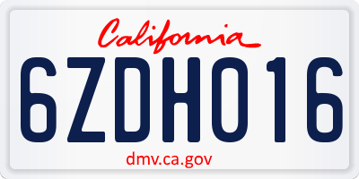CA license plate 6ZDH016