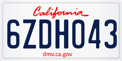 CA license plate 6ZDH043
