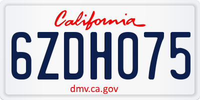CA license plate 6ZDH075