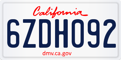 CA license plate 6ZDH092