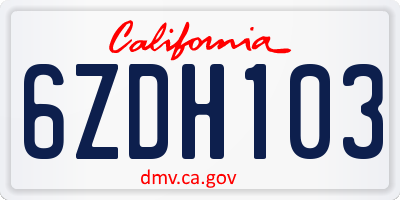 CA license plate 6ZDH103
