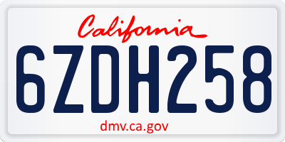 CA license plate 6ZDH258