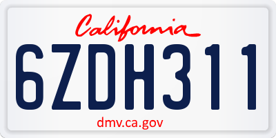 CA license plate 6ZDH311