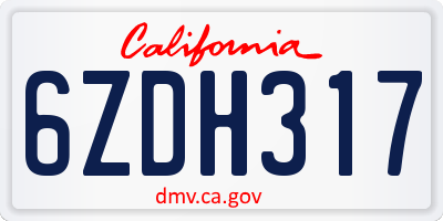 CA license plate 6ZDH317